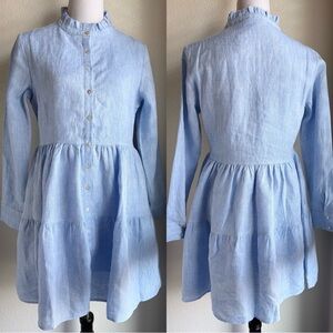 NWT Alice Walk The Linen Ruffle Dress Light Blue S